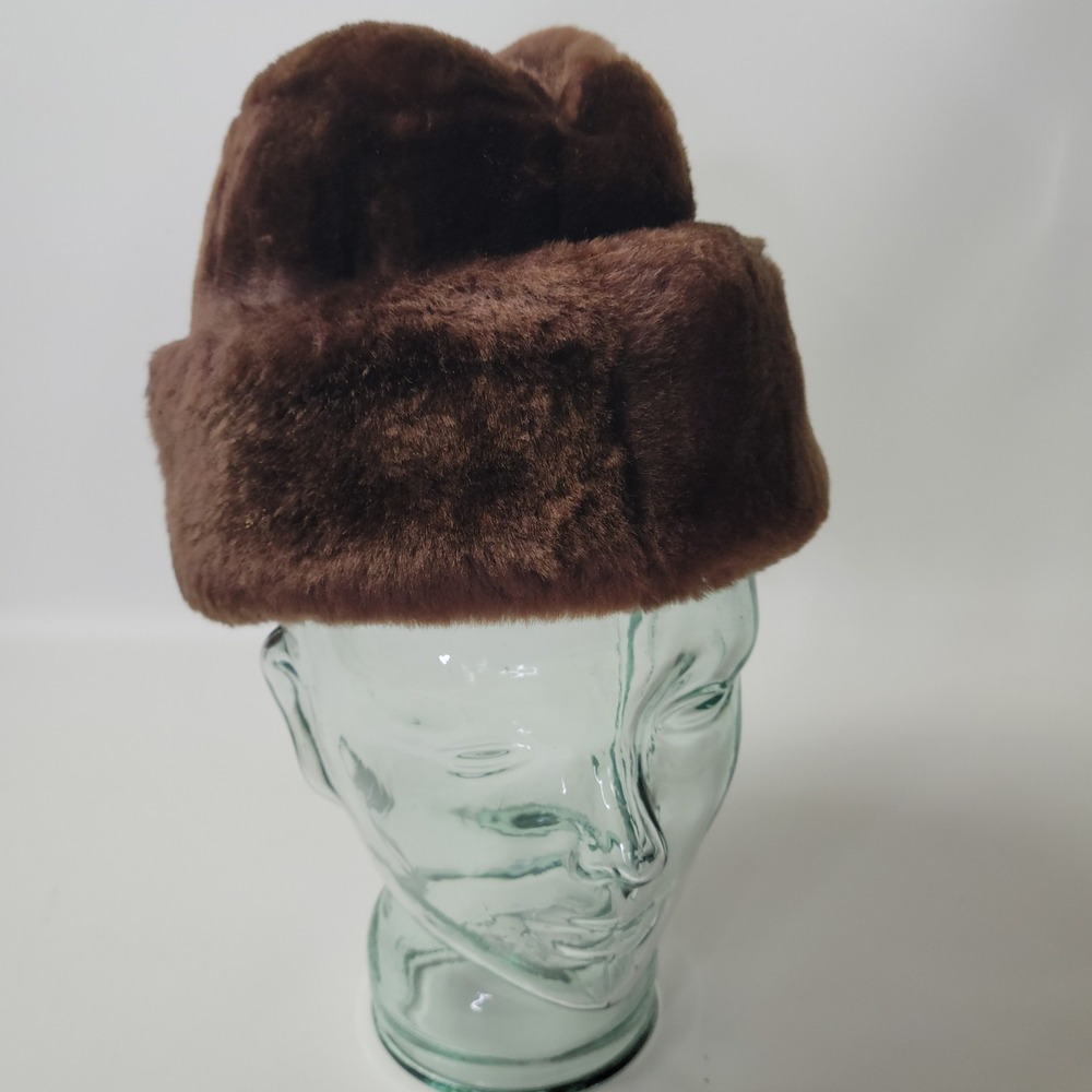 Dobbs Vtg Brown Lambskin Mouton Fur Cossack Hat Ear Flaps Made in Canada Large